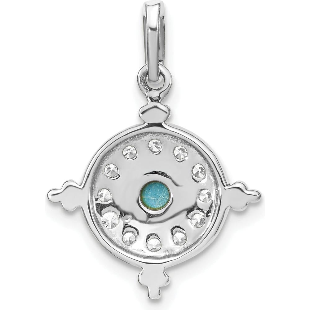 14K White Gold Turquoise and White Topaz Pendant with Milgrain Detailing - 0.075 Carat Total Gemstone Weight by Lumare Gioia