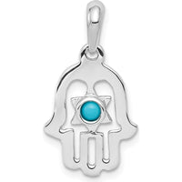 14K White Gold Turquoise Chamseh Pendant with Round Turquoise - 2.5mm by Oro Pregiato