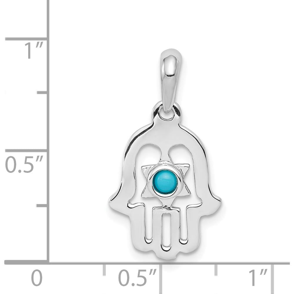 14K White Gold Turquoise Chamseh Pendant with Round Turquoise - 2.5mm by Oro Pregiato