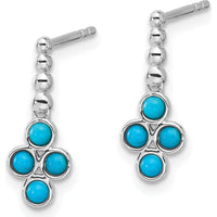 14K White Gold Turquoise Drop Earrings with 8 Round Turquoise Stones - 0.18 Carat Total Weight by Monteluci Fine Jewelry