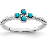 14K White Gold Turquoise Floral Ring with Four Round Stones - 0.1648 Carat Total Gem Weight by 0