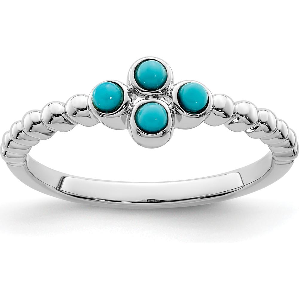 14K White Gold Turquoise Floral Ring with Four Round Stones - 0.1648 Carat Total Gem Weight by 0