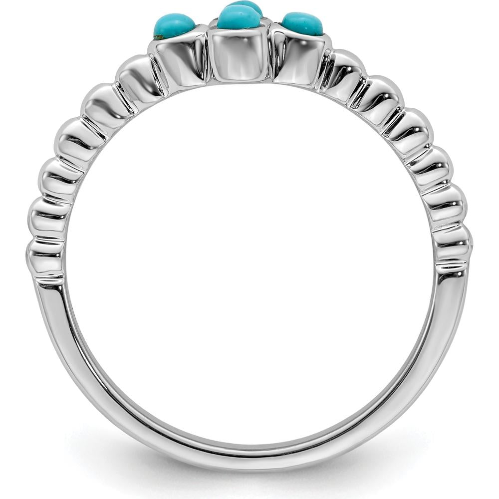 14K White Gold Turquoise Floral Ring with Four Round Stones - 0.1648 Carat Total Gem Weight by 0