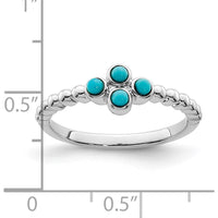 14K White Gold Turquoise Floral Ring with Four Round Stones - 0.1648 Carat Total Gem Weight by 0