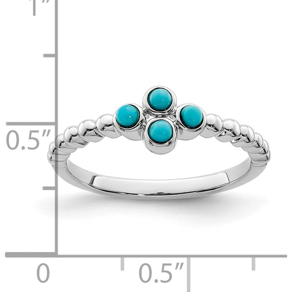 14K White Gold Turquoise Floral Ring with Four Round Stones - 0.1648 Carat Total Gem Weight by 0