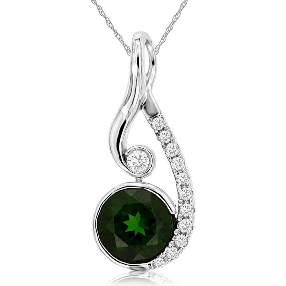 14K White Gold Twist Pendant with Bezel-Set Round Russalite and Diamond Accents - 1.00 Carat Russalite and 0.08 Carat Total Diamond Weight - Royal Jewelry