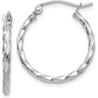 14K White Gold Twist Polished Hoop Earrings - 15mm Length by 0