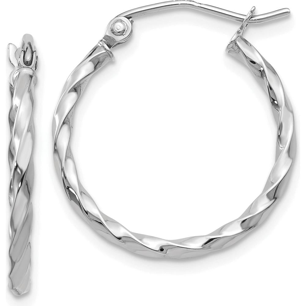 14K White Gold Twist Polished Hoop Earrings - 15mm Length by 0