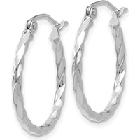 14K White Gold Twist Polished Hoop Earrings - 15mm Length by 0