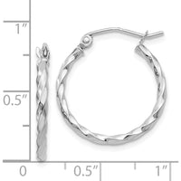 14K White Gold Twist Polished Hoop Earrings - 15mm Length by 0