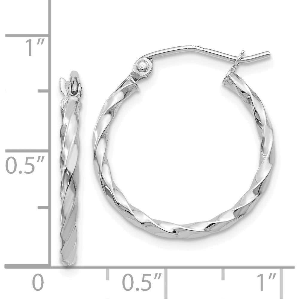 14K White Gold Twist Polished Hoop Earrings - 15mm Length by 0