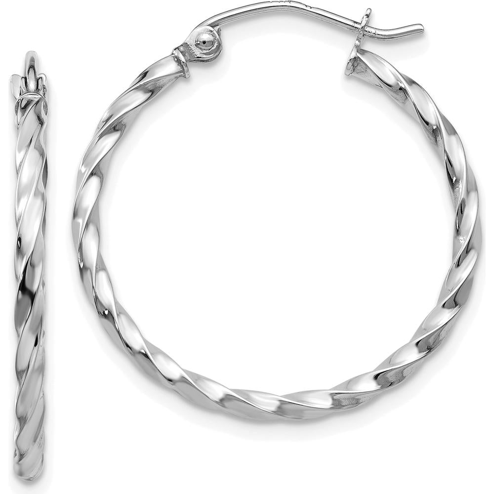 14K White Gold Twist Polished Hoop Earrings - 25.5mm by 0