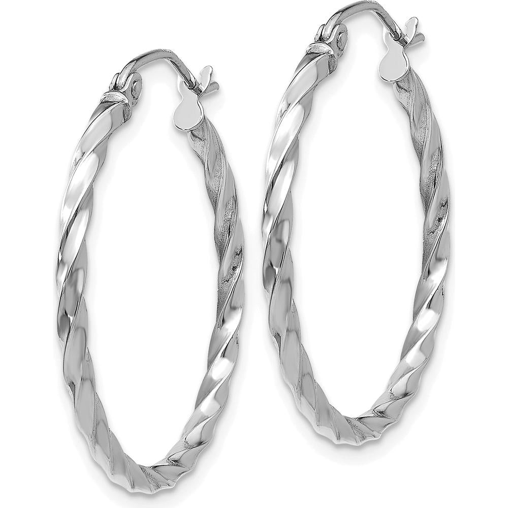14K White Gold Twist Polished Hoop Earrings - 25.5mm by 0