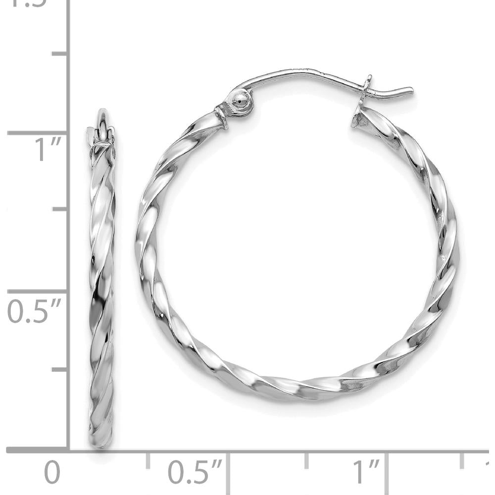 14K White Gold Twist Polished Hoop Earrings - 25.5mm by 0