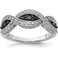 14K White Gold Twist Ring with Black and White Round Diamonds - 0.17 Carat Total Diamond Weight by 0