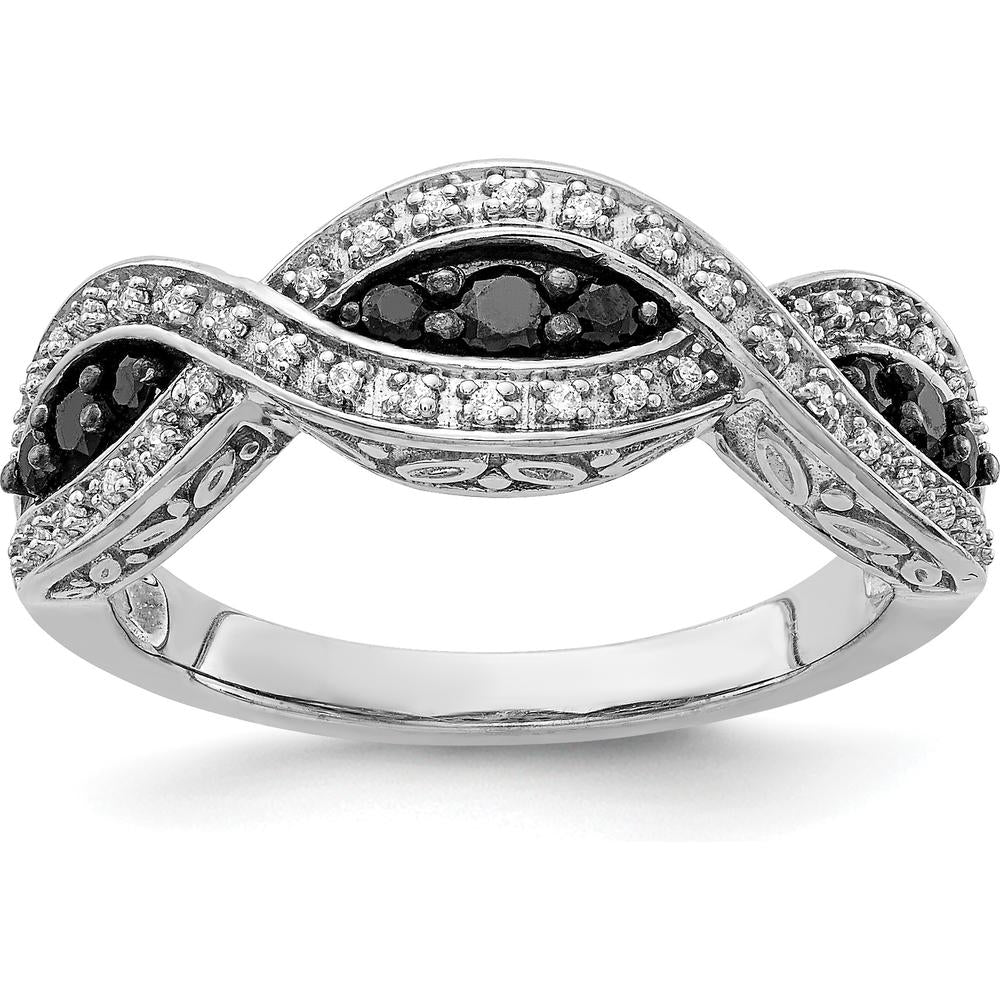 14K White Gold Twist Ring with Black and White Round Diamonds - 0.17 Carat Total Diamond Weight by 0
