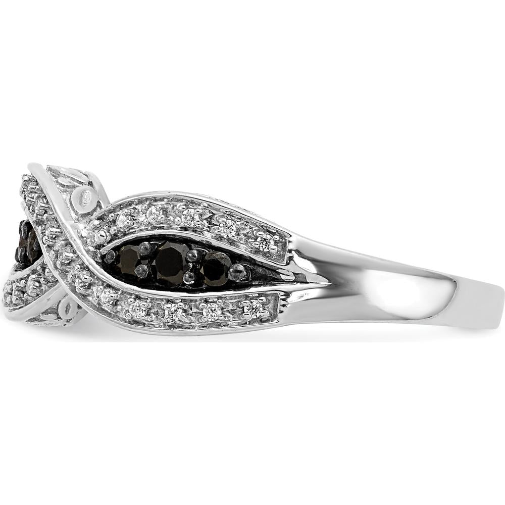 14K White Gold Twist Ring with Black and White Round Diamonds - 0.17 Carat Total Diamond Weight by 0