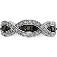 14K White Gold Twist Ring with Black and White Round Diamonds - 0.17 Carat Total Diamond Weight by 0