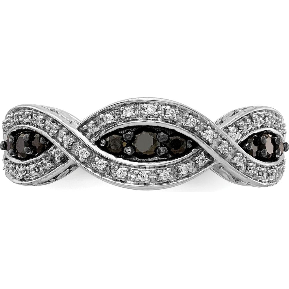 14K White Gold Twist Ring with Black and White Round Diamonds - 0.17 Carat Total Diamond Weight by 0