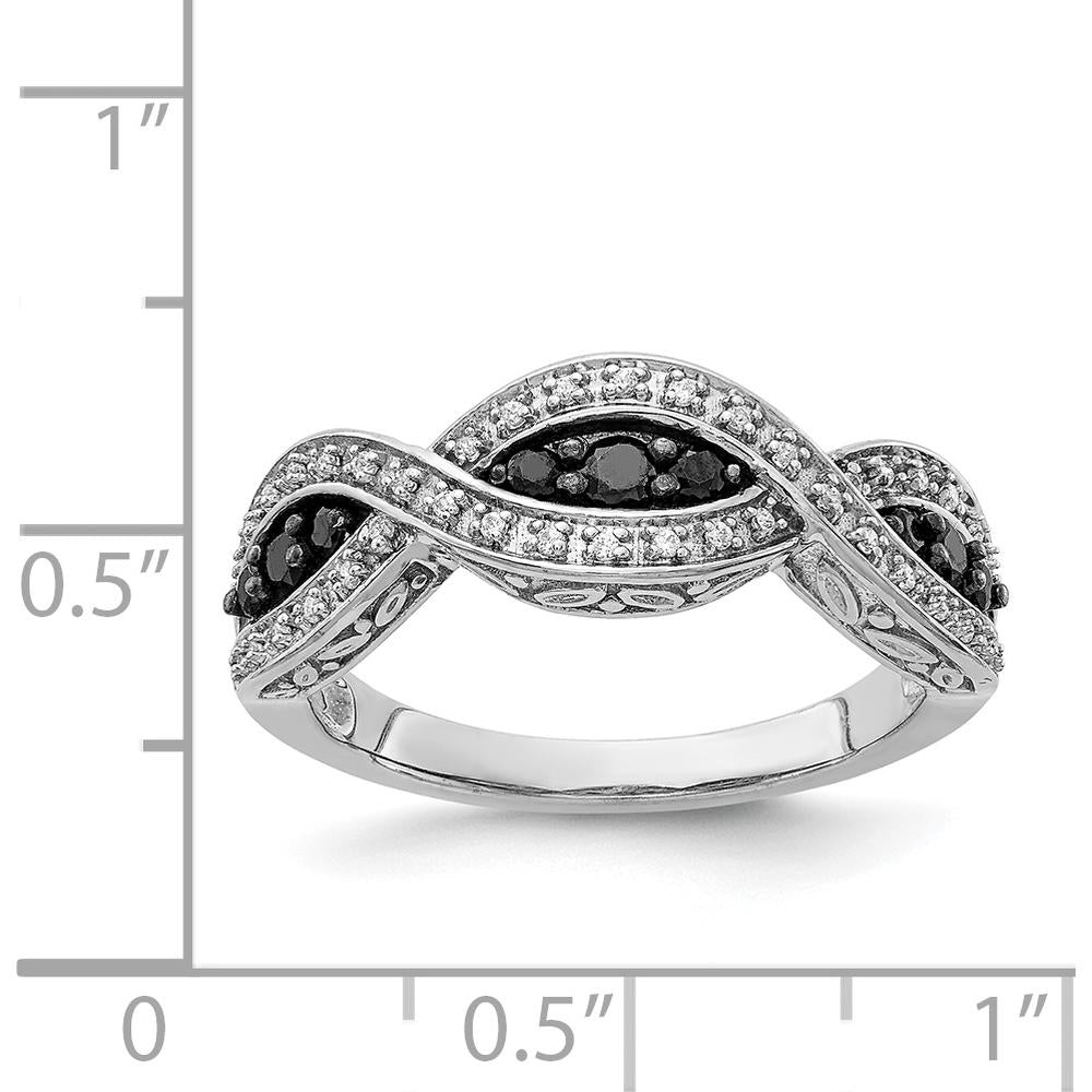 14K White Gold Twist Ring with Black and White Round Diamonds - 0.17 Carat Total Diamond Weight by 0
