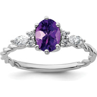 14K White Gold Twisted Amethyst and Diamond Ring with Oval Amethyst and Round & Marquise Diamonds - 1.20 Carat Total Gem Weight by 0