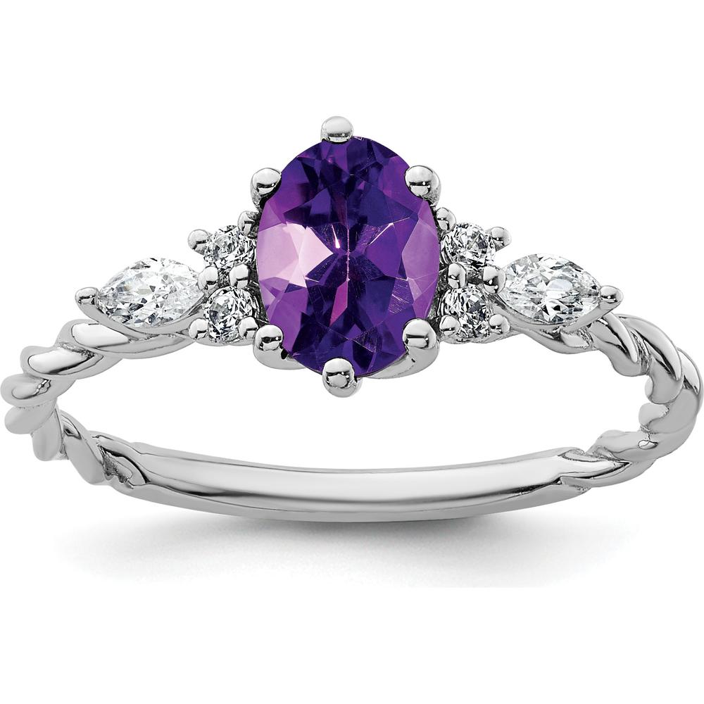 14K White Gold Twisted Amethyst and Diamond Ring with Oval Amethyst and Round & Marquise Diamonds - 1.20 Carat Total Gem Weight by 0