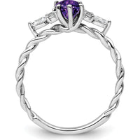 14K White Gold Twisted Amethyst and Diamond Ring with Oval Amethyst and Round & Marquise Diamonds - 1.20 Carat Total Gem Weight by 0