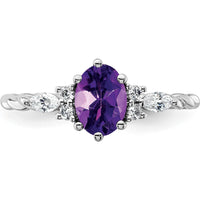 14K White Gold Twisted Amethyst and Diamond Ring with Oval Amethyst and Round & Marquise Diamonds - 1.20 Carat Total Gem Weight by 0