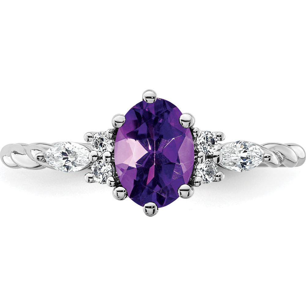 14K White Gold Twisted Amethyst and Diamond Ring with Oval Amethyst and Round & Marquise Diamonds - 1.20 Carat Total Gem Weight by 0