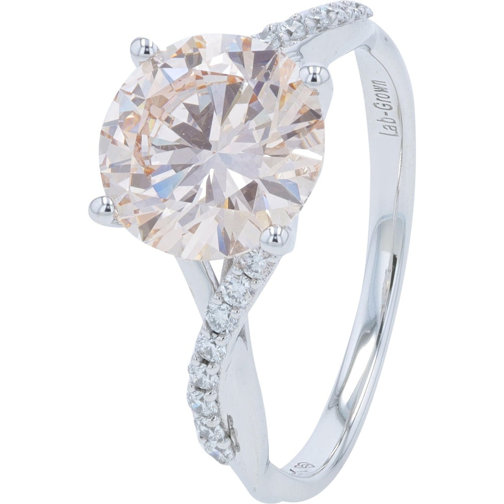 14K White Gold Twisted Band Engagement Ring with Round Lab Grown Diamond - 2.65 Carat Total Diamond Weight