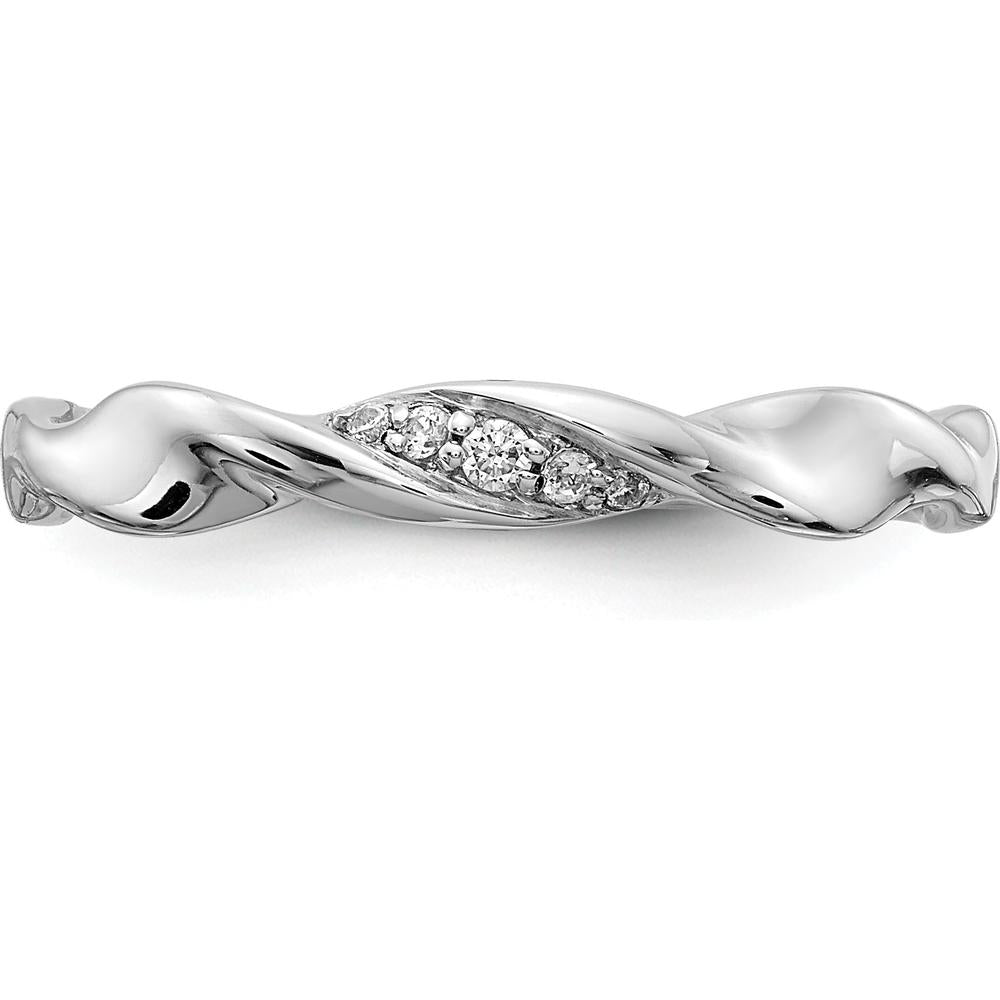 14K White Gold Twisted Band Ring with Bead-Set Round Diamonds - 0.037 Carat Total Diamond Weight by 0