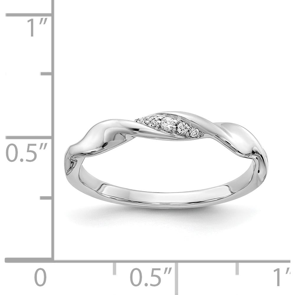 14K White Gold Twisted Band Ring with Bead-Set Round Diamonds - 0.037 Carat Total Diamond Weight by 0