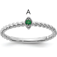 14K White Gold Twisted Band Ring with Green Emerald - 0.25 Carat Total Gemstone Weight by Oro Pregiato