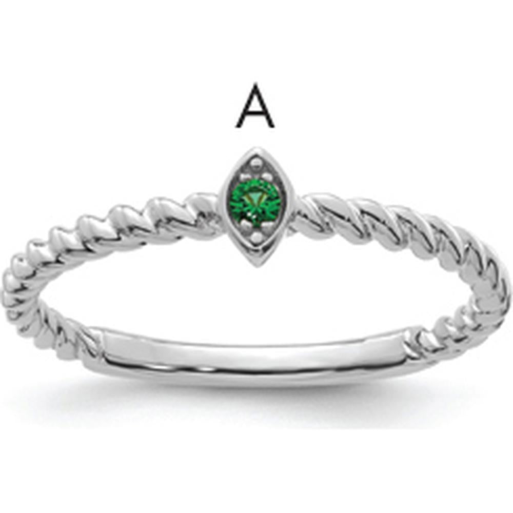 14K White Gold Twisted Band Ring with Green Emerald - 0.25 Carat Total Gemstone Weight by Oro Pregiato