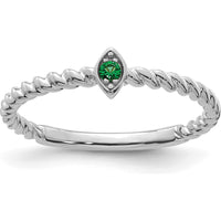 14K White Gold Twisted Band Ring with Green Emerald - 0.25 Carat Total Gemstone Weight by Oro Pregiato