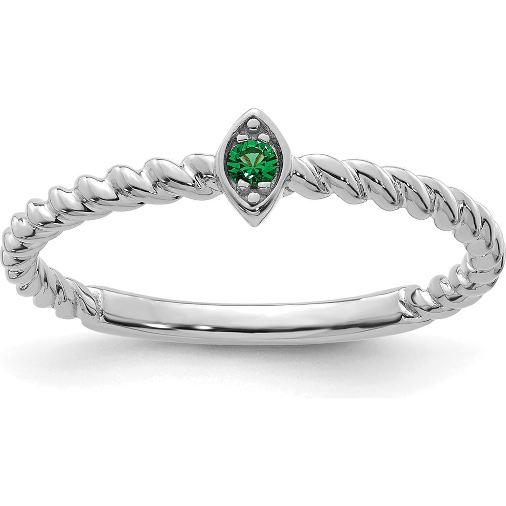 14K White Gold Twisted Band Ring with Green Emerald - 0.25 Carat Total Gemstone Weight by Oro Pregiato