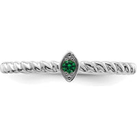 14K White Gold Twisted Band Ring with Green Emerald - 0.25 Carat Total Gemstone Weight by Oro Pregiato