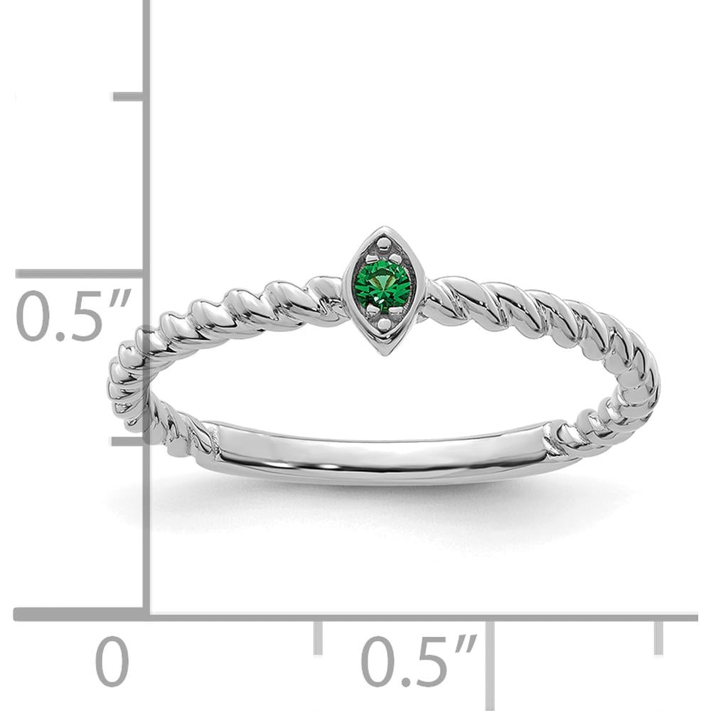 14K White Gold Twisted Band Ring with Green Emerald - 0.25 Carat Total Gemstone Weight by Oro Pregiato