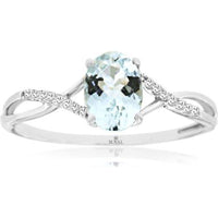 14K White Gold Twisted Band Ring with Oval Aquamarine and Pavé Set Diamond Accents - 0.68 Carat Aquamarine and 0.04 Carat Total Diamond Weight - Royal Jewelry