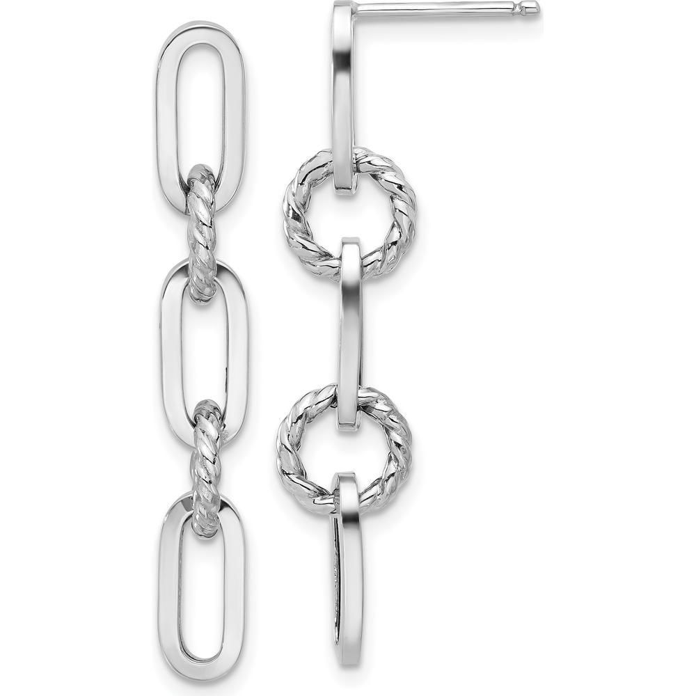 14K White Gold Twisted Chain Link Dangle Earrings with Polished Finish by 0