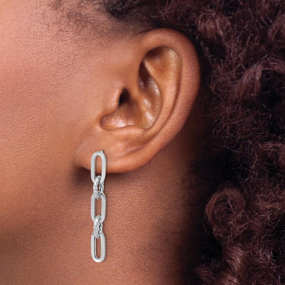 14K White Gold Twisted Chain Link Dangle Earrings with Polished Finish by 0