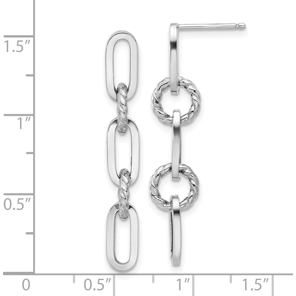 14K White Gold Twisted Chain Link Dangle Earrings with Polished Finish by 0
