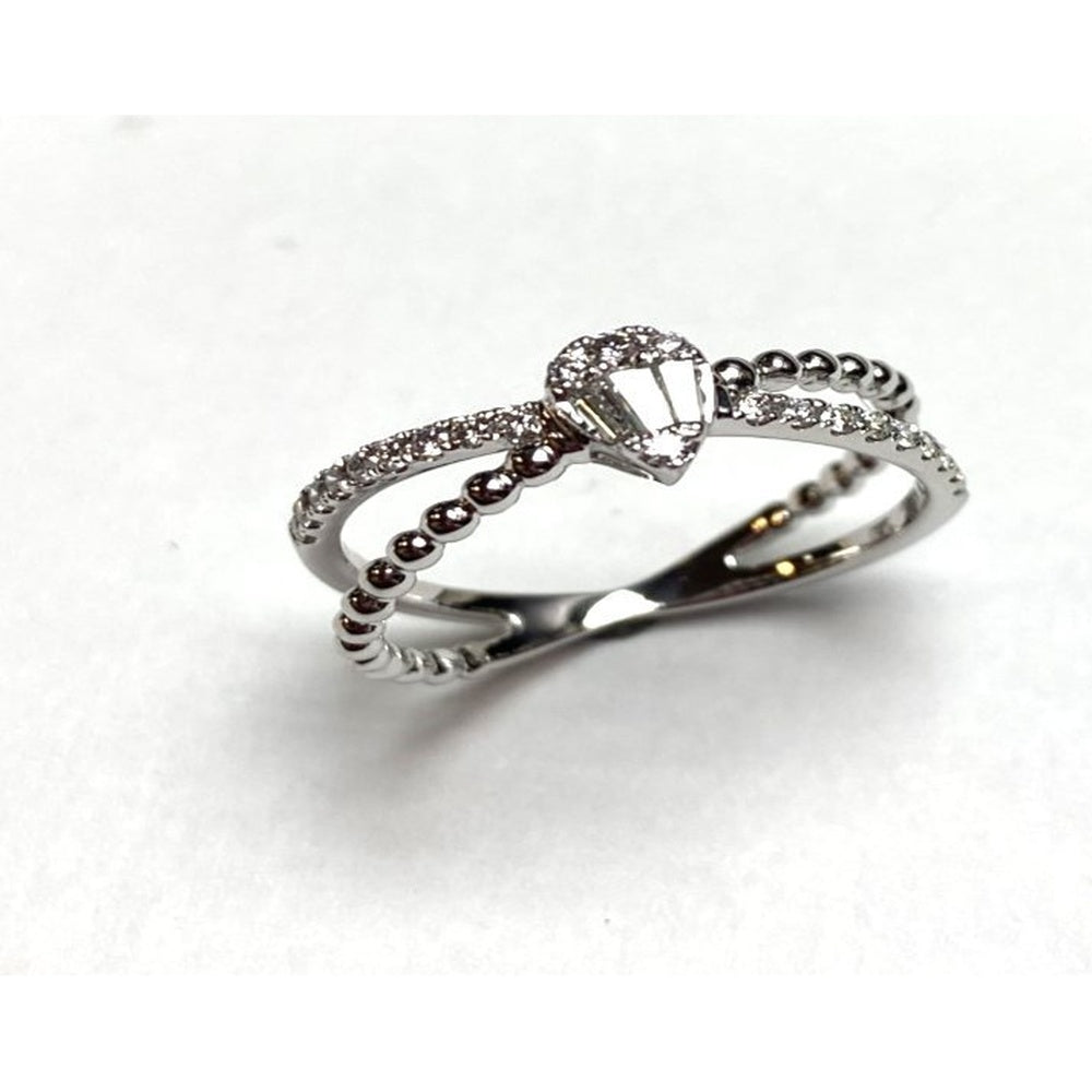 14K White Gold Twisted Diamond Fashion Ring with Pear-Shaped Motif and Beaded Detail - 0.31 Carat Total Diamond Weight by Auriventus