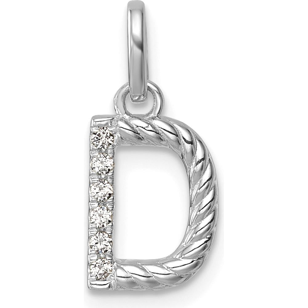 14K White Gold Twisted Diamond Initial "D" Charm with 0.05 Carat Diamonds by Oro Pregiato