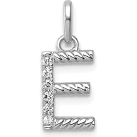 14K White Gold Twisted Diamond Initial E Charm - 0.05 Carat Total Diamond Weight by Oro Pregiato