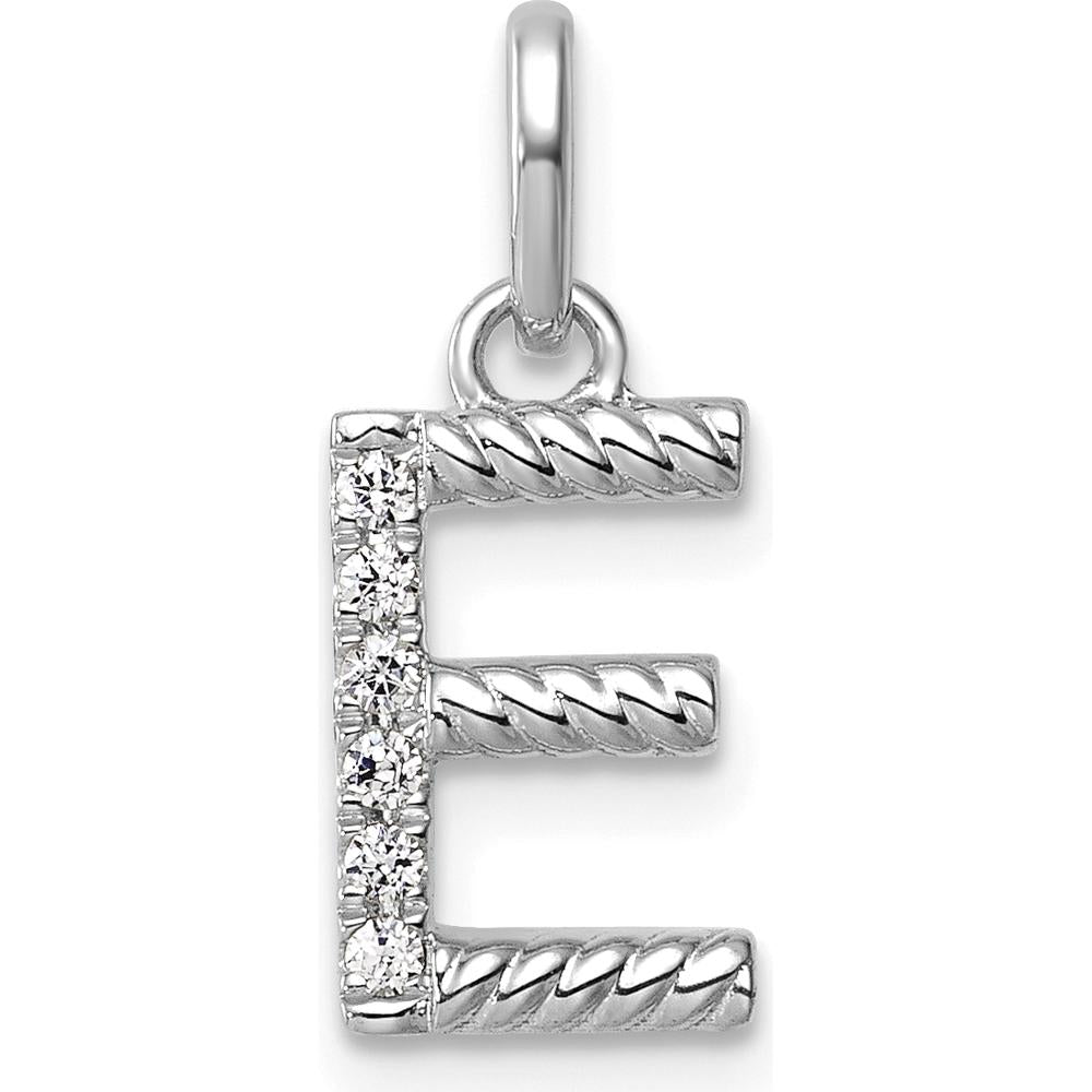 14K White Gold Twisted Diamond Initial E Charm - 0.05 Carat Total Diamond Weight by Oro Pregiato