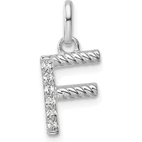 14K White Gold Twisted Diamond Initial F Pendant - 0.05 Carat Total Diamond Weight by Oro Pregiato
