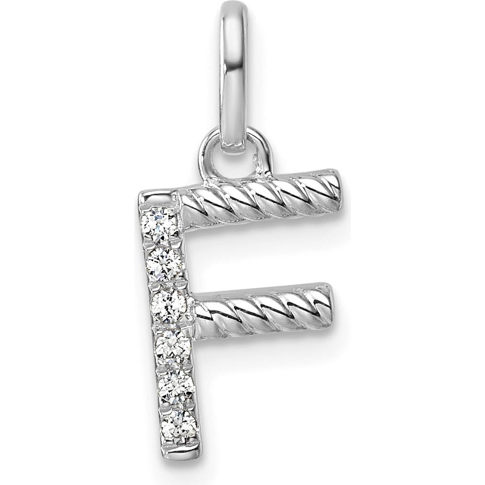 14K White Gold Twisted Diamond Initial F Pendant - 0.05 Carat Total Diamond Weight by Oro Pregiato