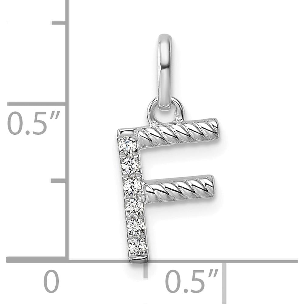 14K White Gold Twisted Diamond Initial F Pendant - 0.05 Carat Total Diamond Weight by Oro Pregiato