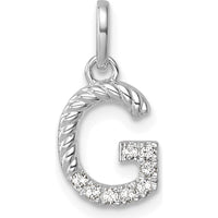 14K White Gold Twisted Diamond Initial G Charm - 0.07 Carat Diamond Weight by Oro Pregiato